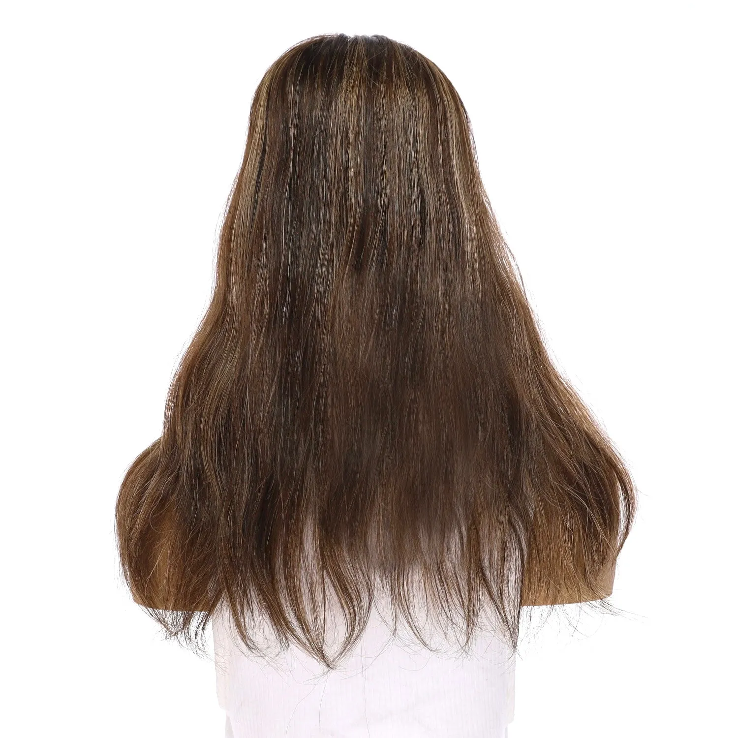 18" Topaz Lace Top Topper Dark Brown w/ Highlights Slightly Wavy