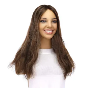 18" Topaz Lace Top Topper Dark Brown w/ Highlights Slightly Wavy
