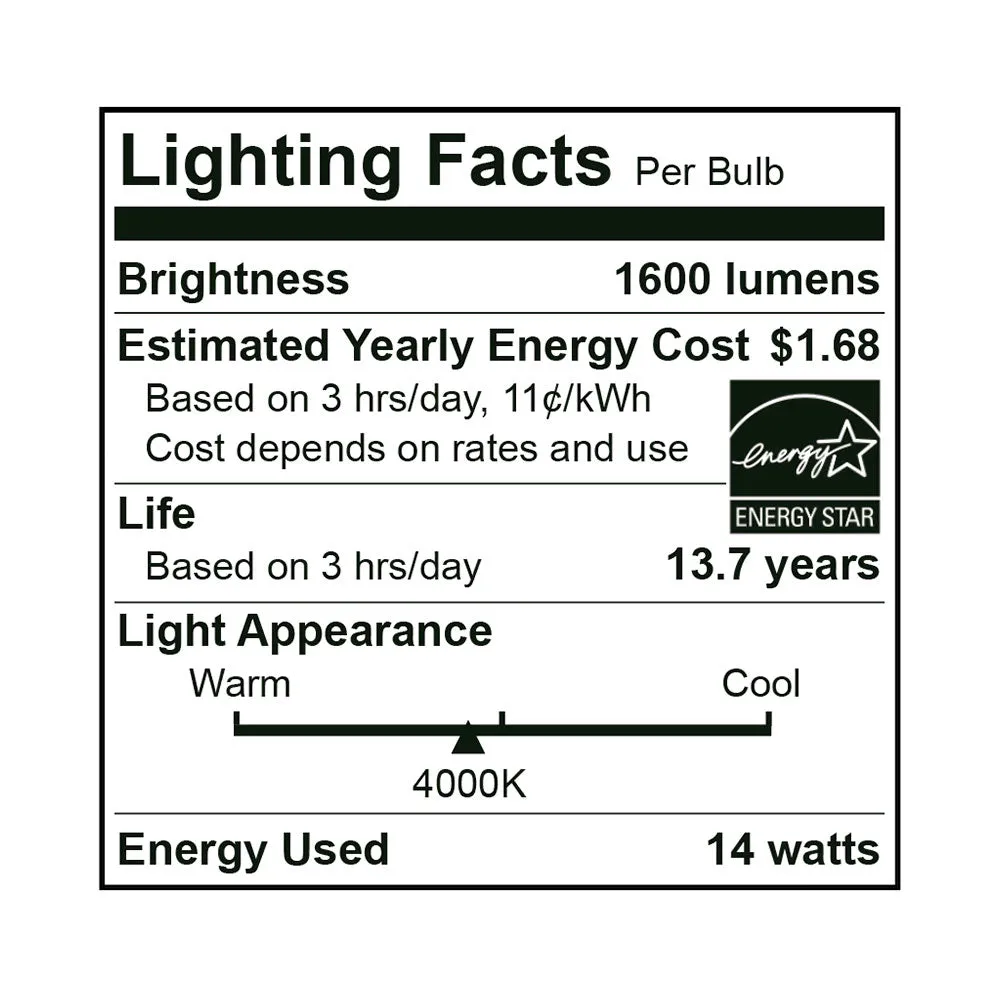 25PK LED A19 Bulb, GU24 Base, 14 Watt, 120-277V, 1600 Lumen, 2700K, 3000K, 4000K, 5000K