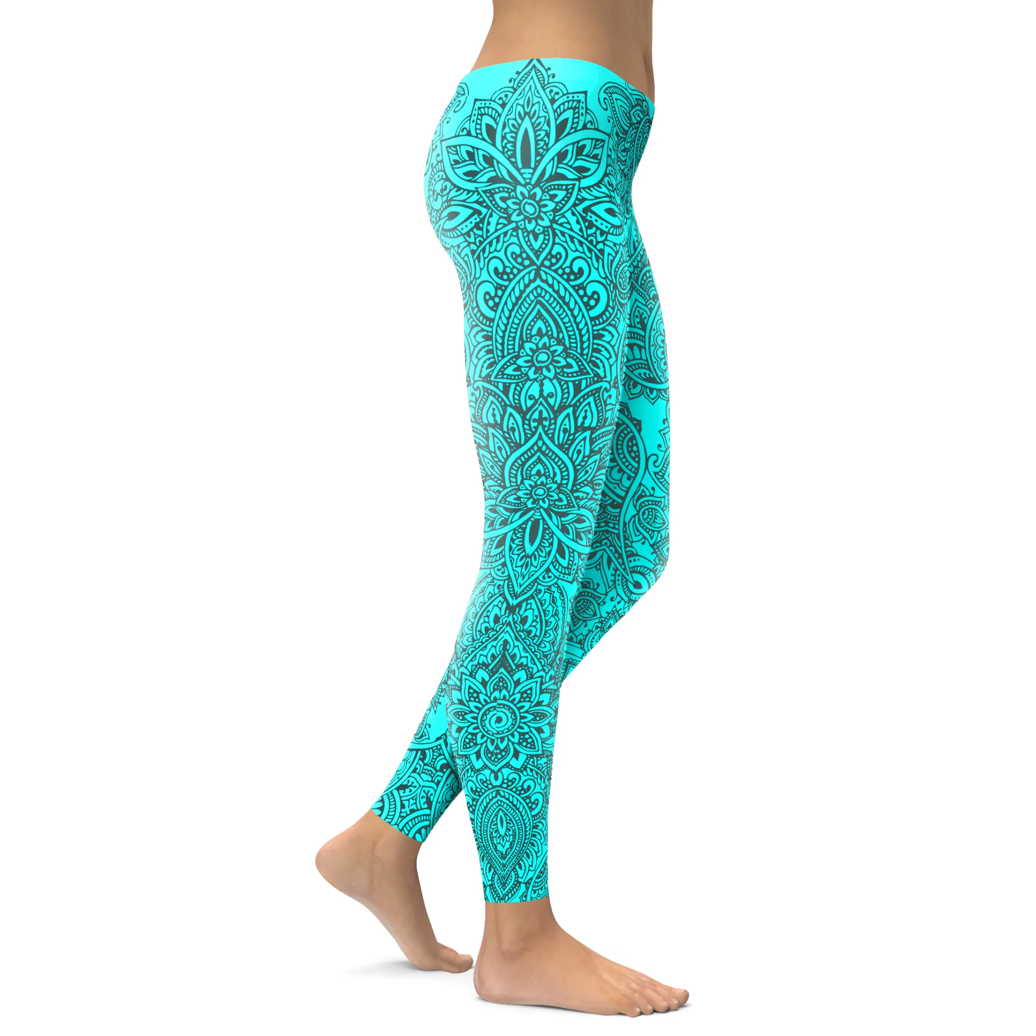 Aqua and Slate Grey Henna Tattoo Leggings