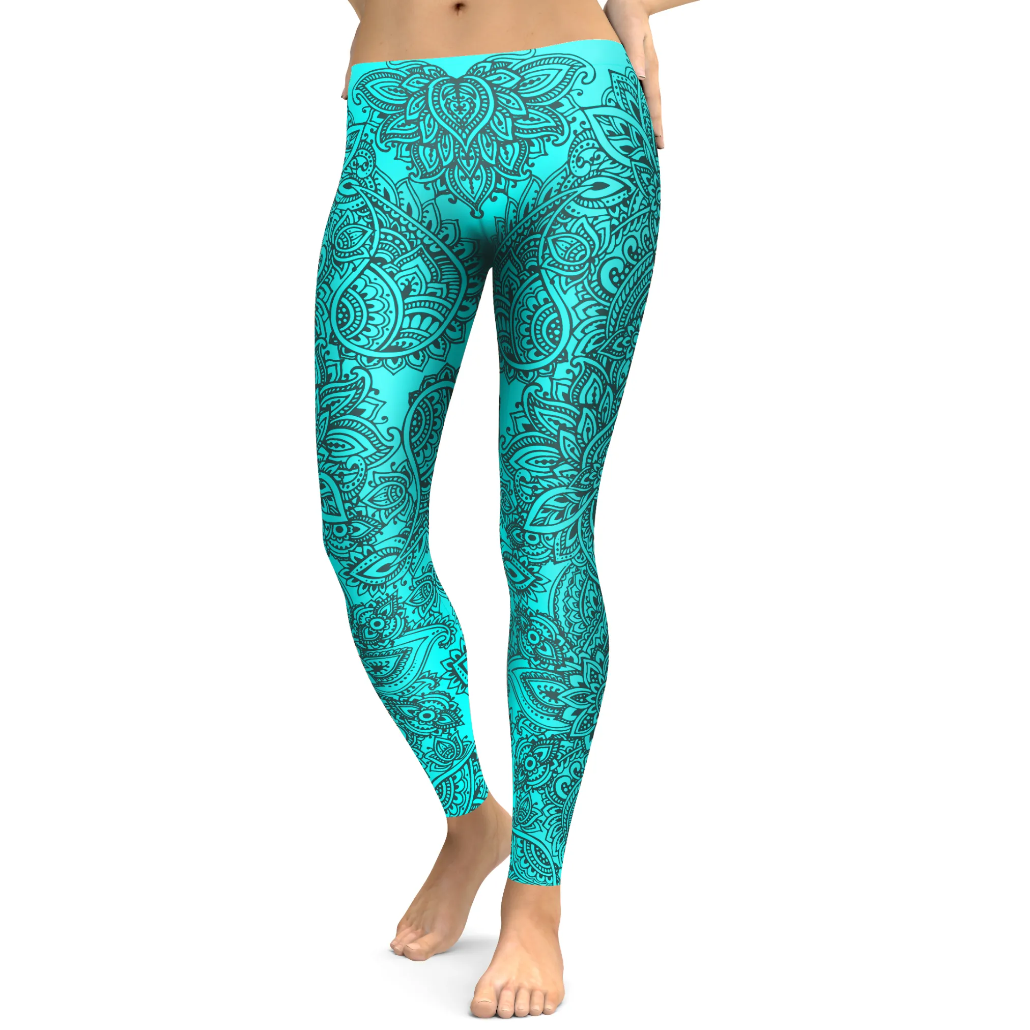 Aqua and Slate Grey Henna Tattoo Leggings