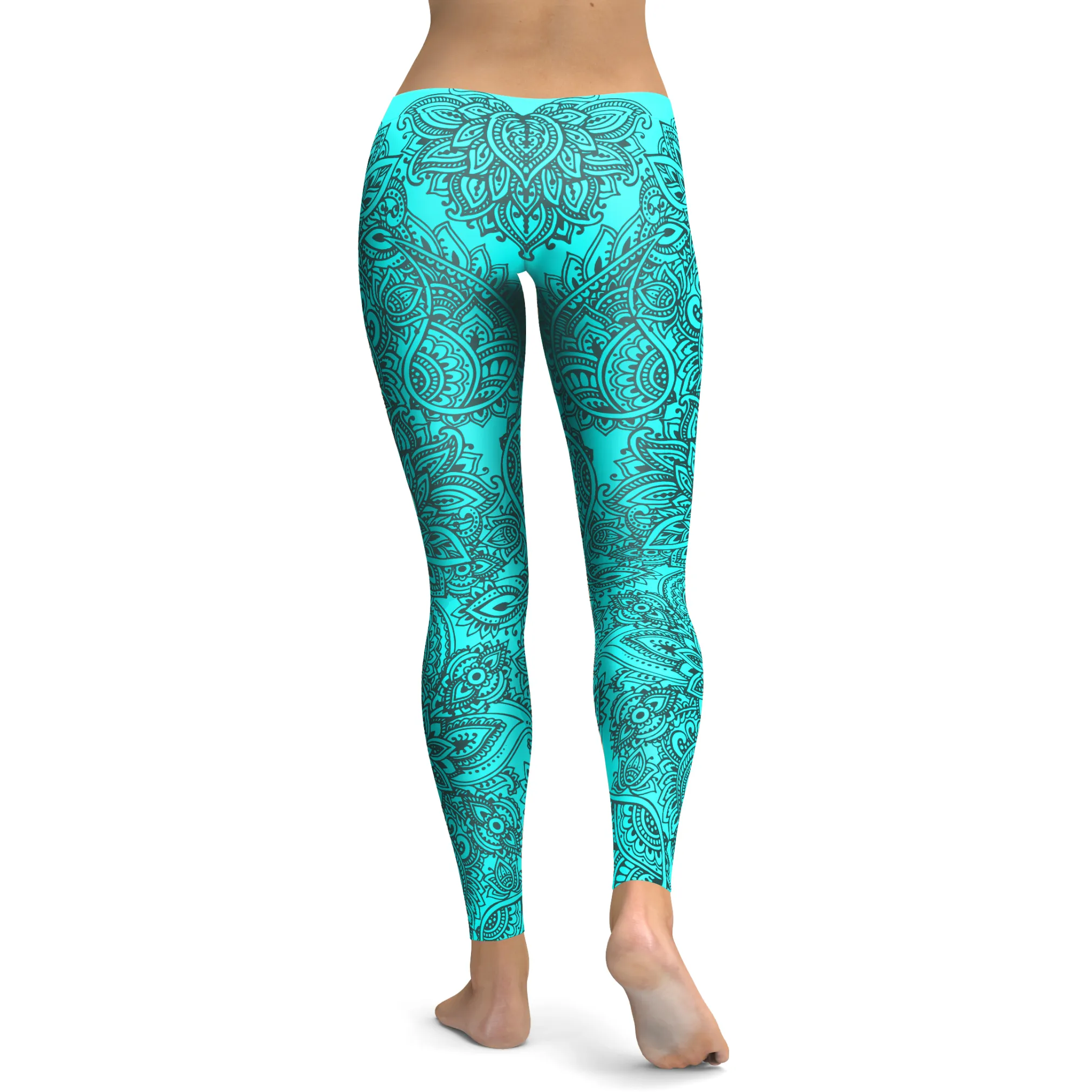 Aqua and Slate Grey Henna Tattoo Leggings