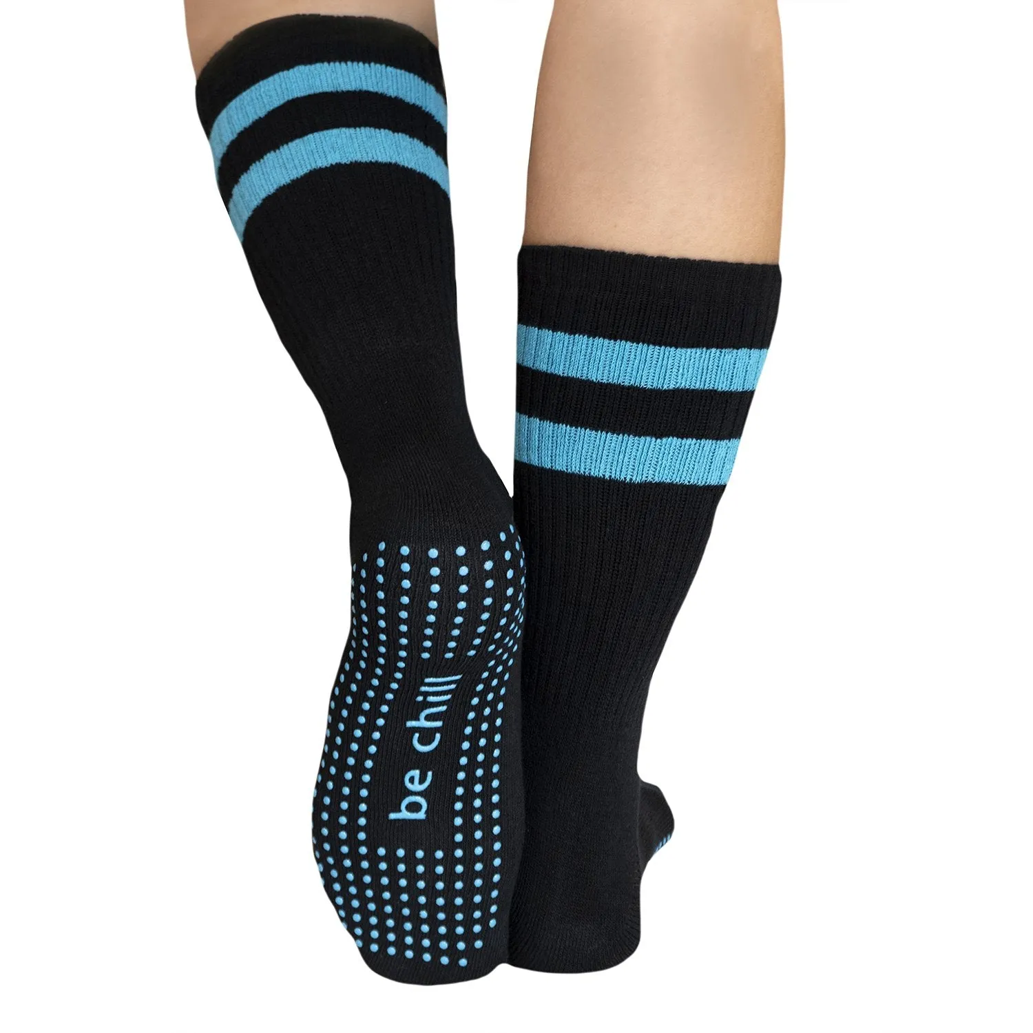 Be Chill Crew Grip Socks - Black Turquoise (Barre / Pilates)