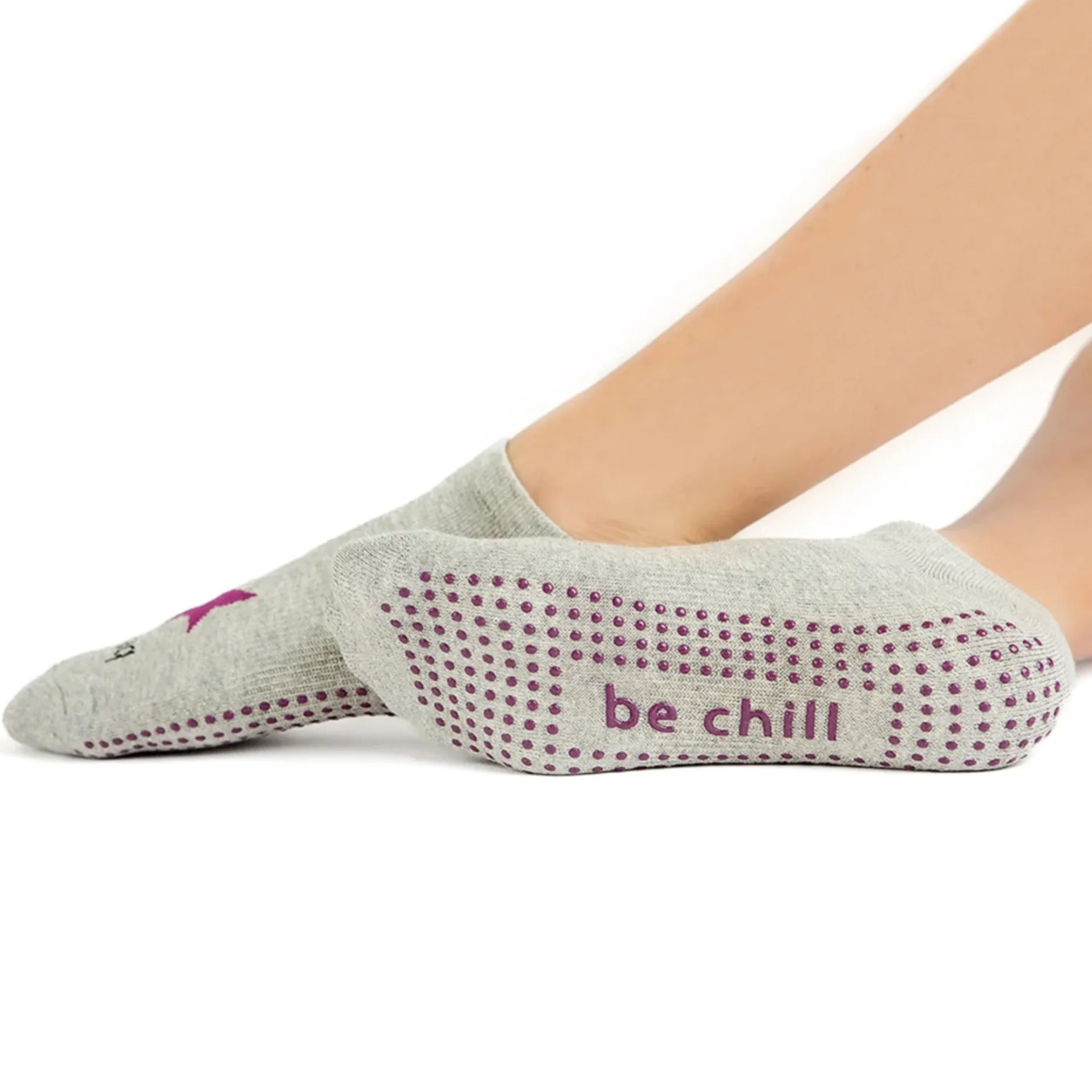 Be Chill - Heather Berry Star Grip Socks (Barre / Pilates)