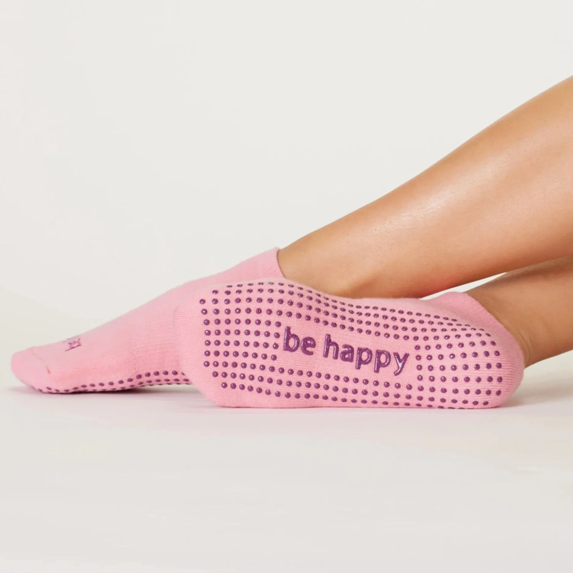 Be Happy - Flamingo/Acai Grip Socks (Barre / Pilates)
