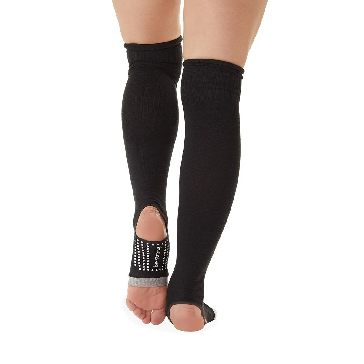 Be Strong - Black Light Grey Stirrup Grip Leg Warmers (Barre / Pilates)