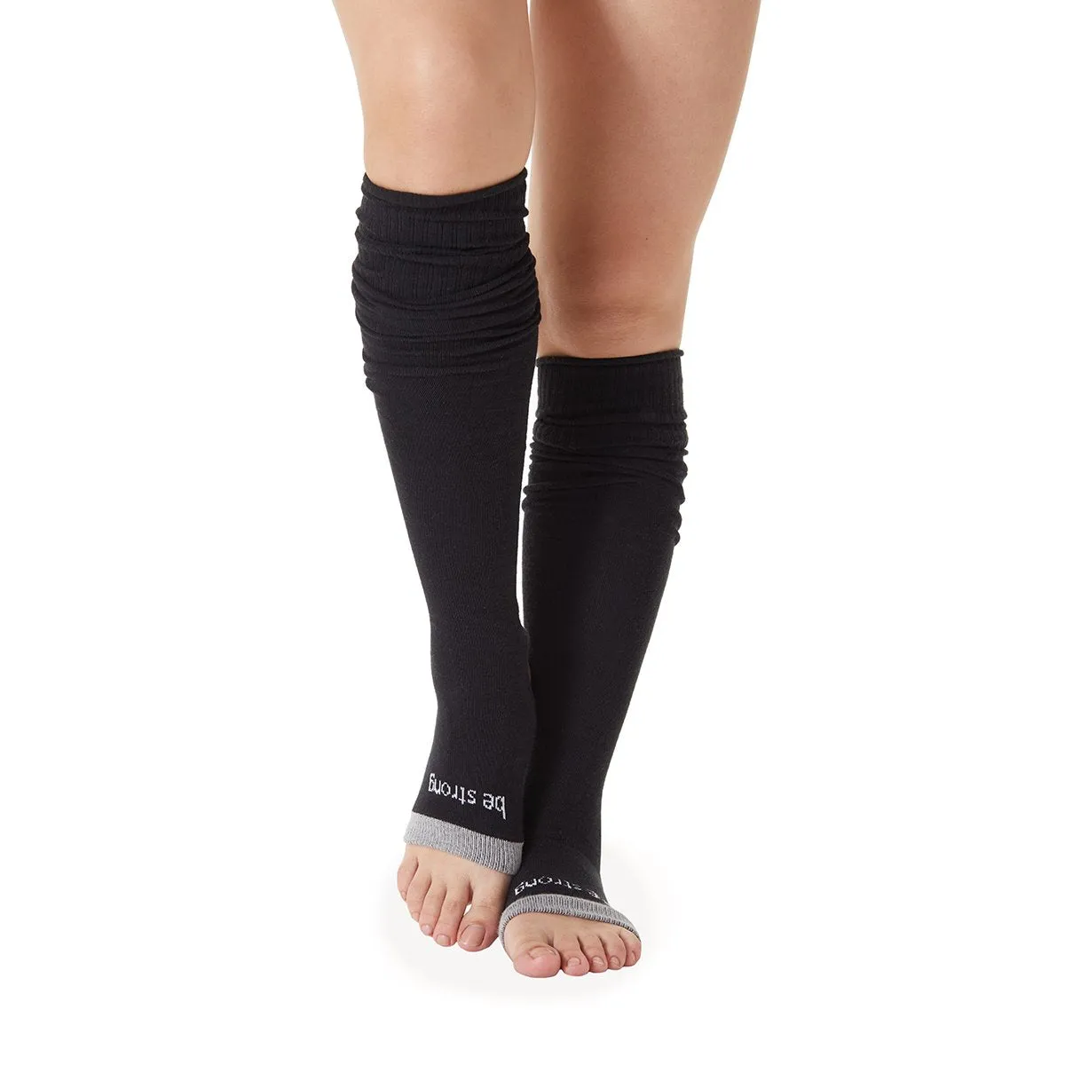 Be Strong - Black Light Grey Stirrup Grip Leg Warmers (Barre / Pilates)