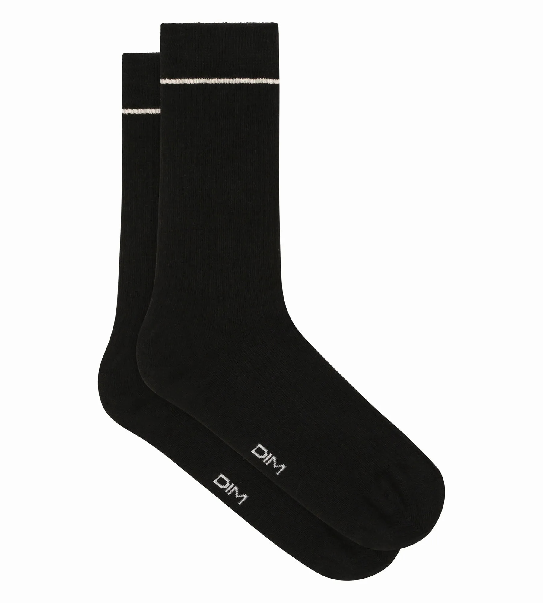 Chaussettes unisexe en coton côtelé Noir avec ligne Crème Dim Icons