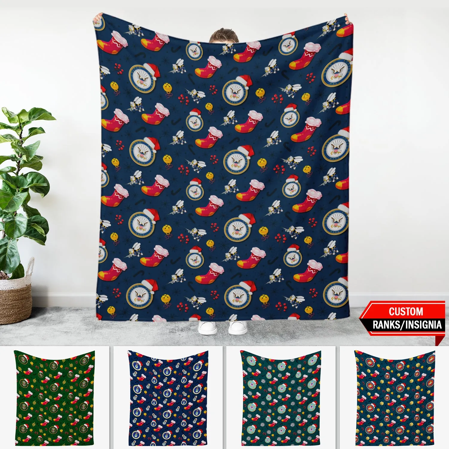Custom US Military Ranks/Insignia, Christmas Socks Fleece Blanket