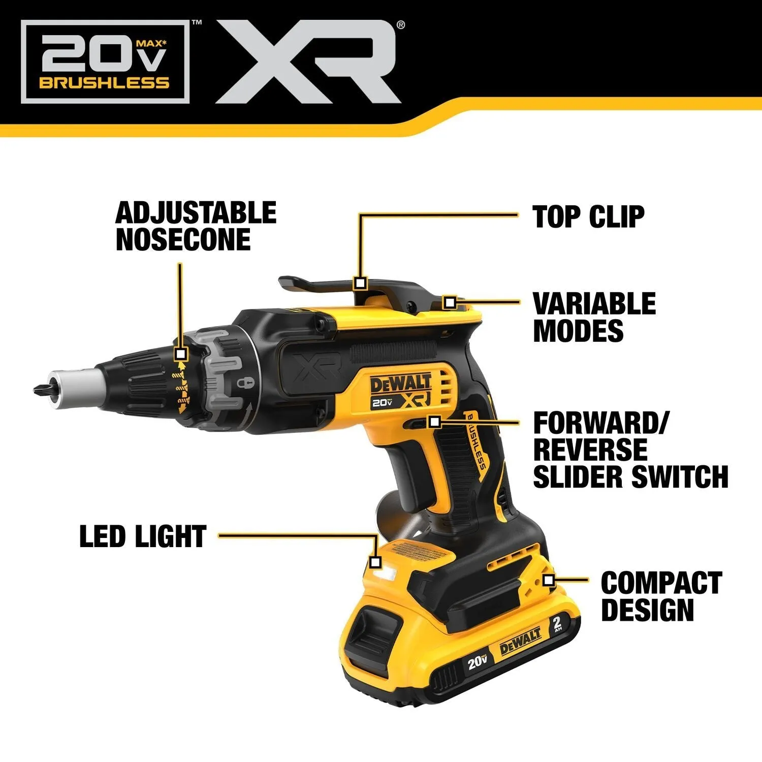 DEWALT DCK265D2-20V MAX* XR Brushless Drywall Screwgun and Cut-Out Tool Combo Kit (2.0Ah)