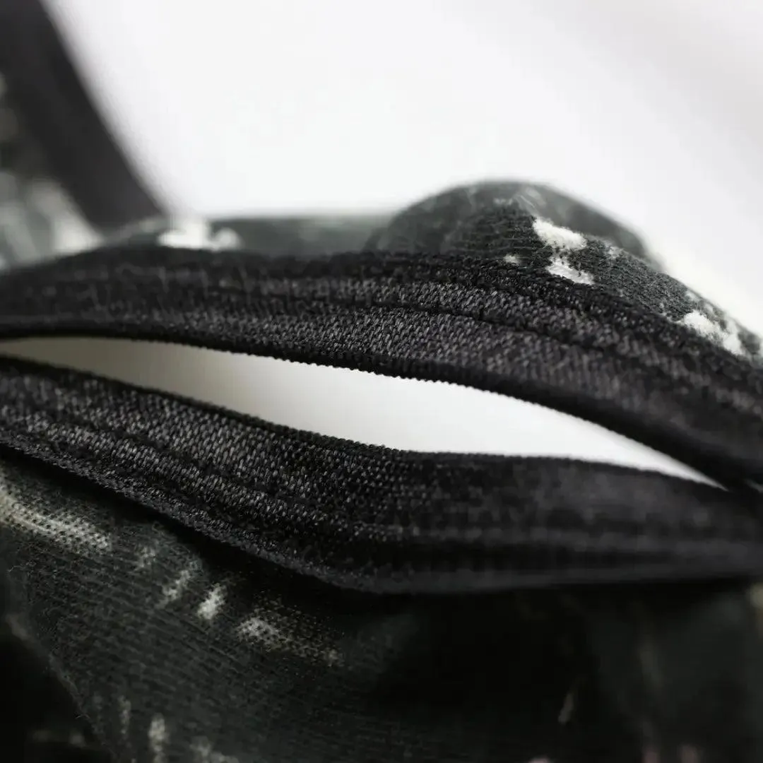 DomiGe Men's Black Irregular Print Cotton Thong with Front Opening
