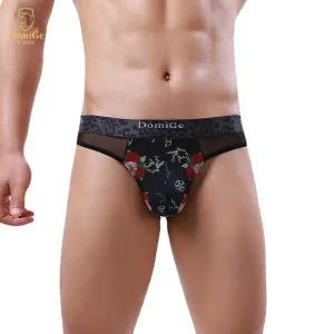 Domige Men's Thong String Underwear - Mesh G-String Briefs with Pouch Support