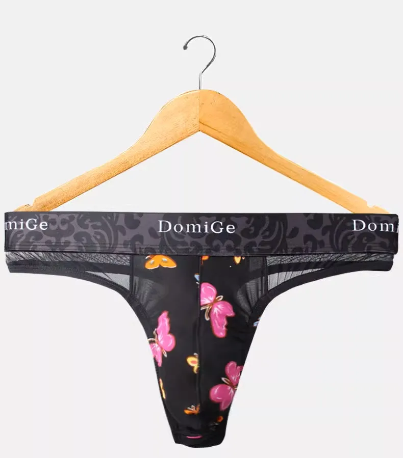 Domige Men's Thong String Underwear - Mesh G-String Briefs with Pouch Support