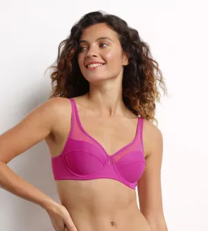 Fuchsia microfiber and tulle push-on bra Dim Generous