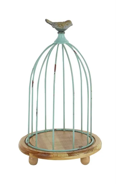 GREEN METAL FARMHOUSE BIRDCAGE PLANTER