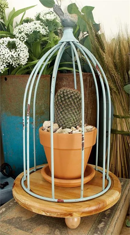 GREEN METAL FARMHOUSE BIRDCAGE PLANTER