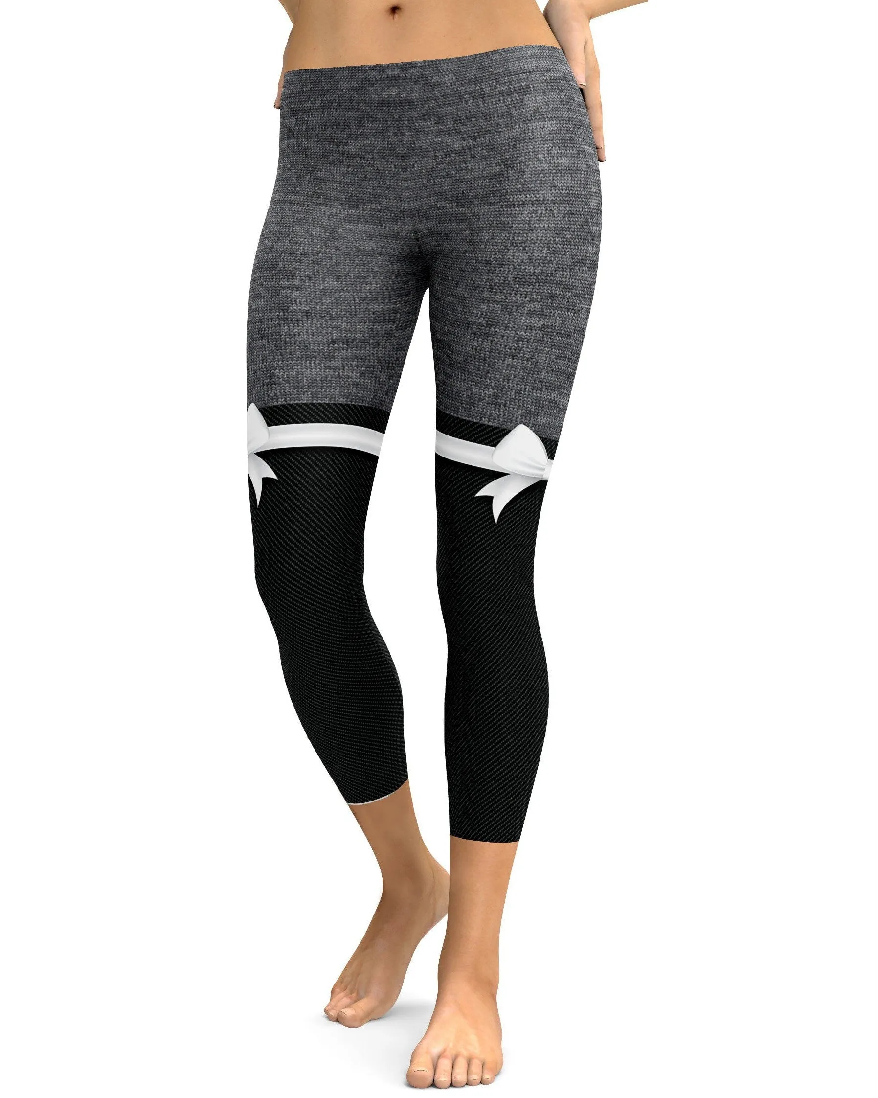 Grey Heathered Thigh High Bow Capris