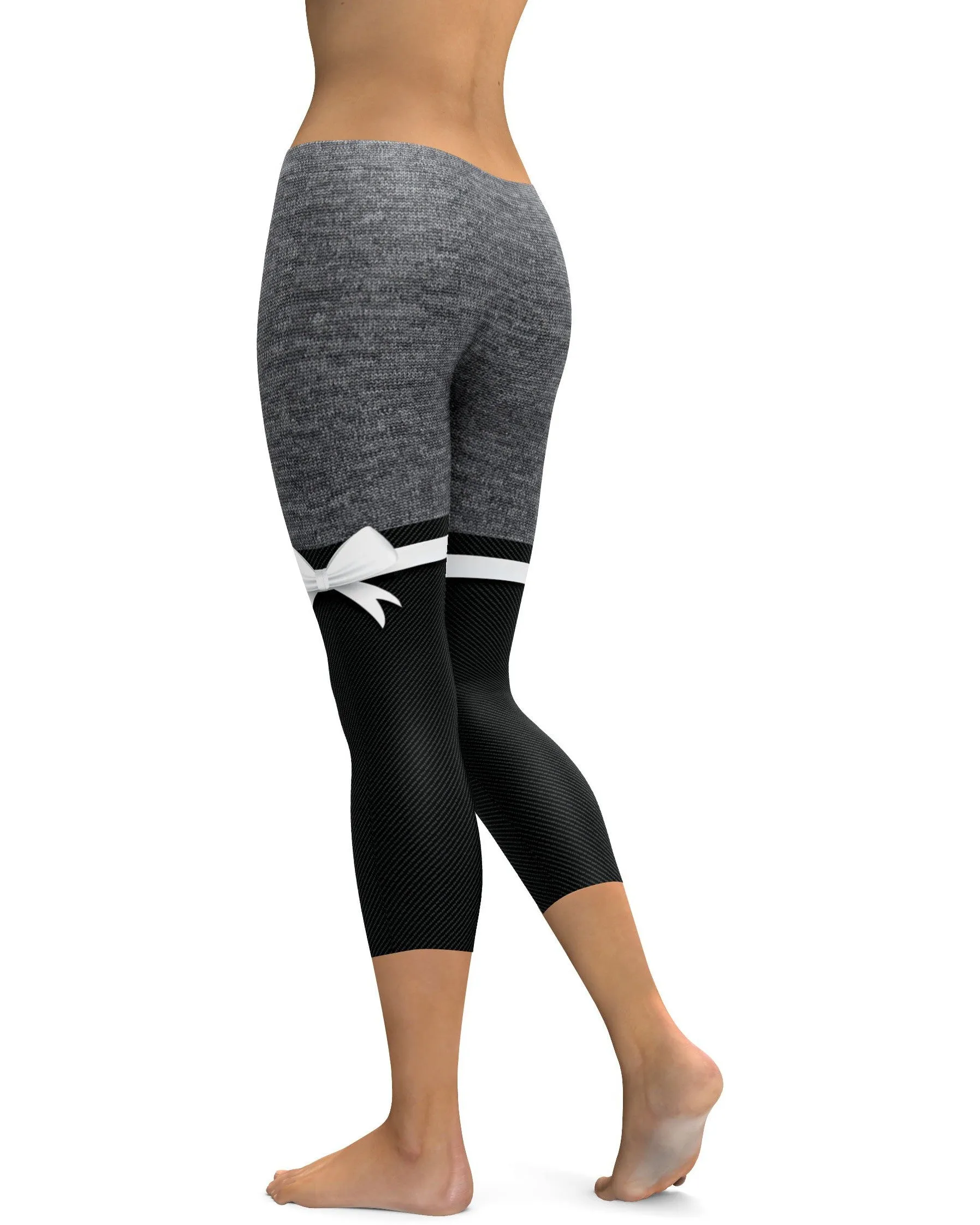 Grey Heathered Thigh High Bow Capris