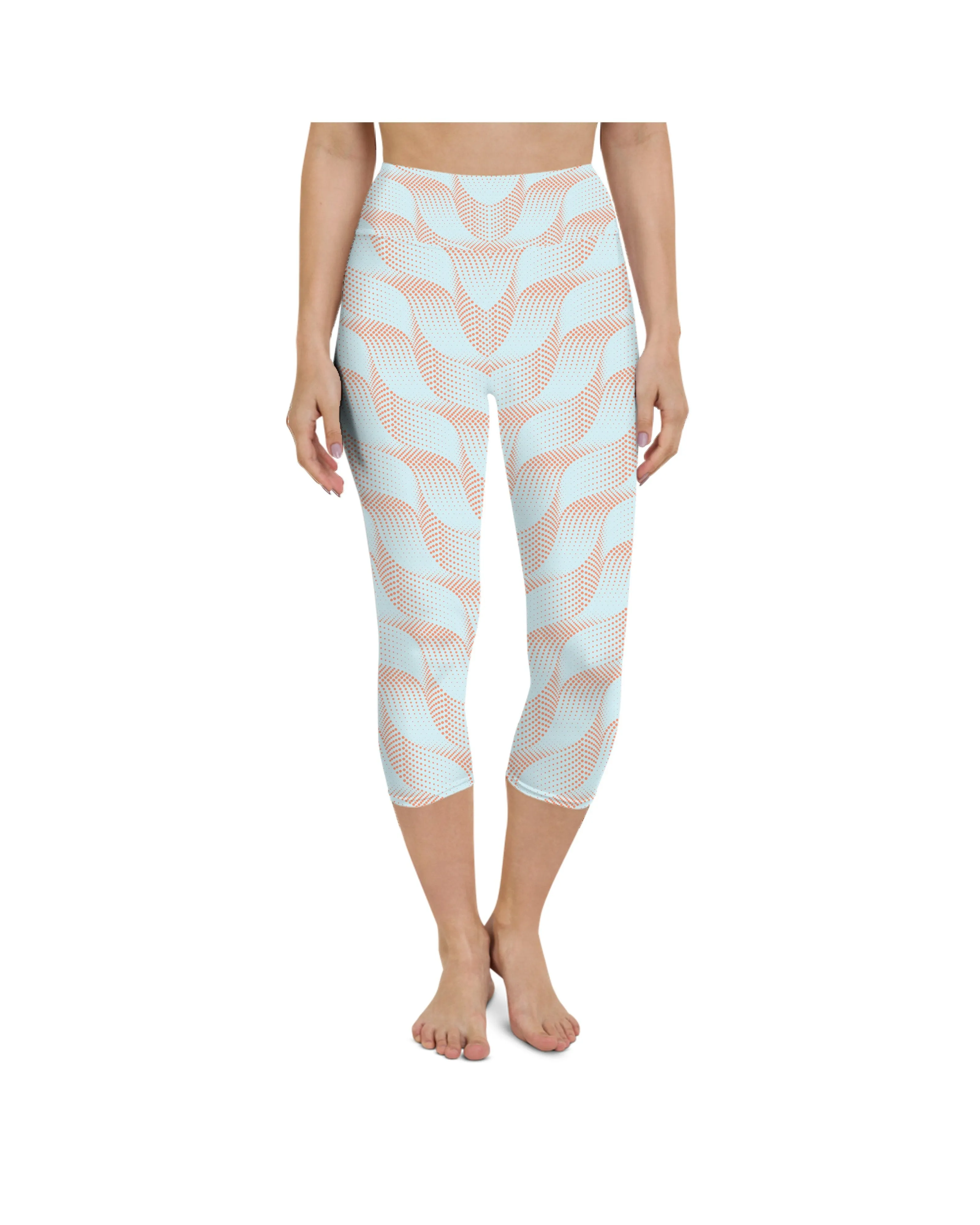Light Blue & Apricot Wave Yoga Capris