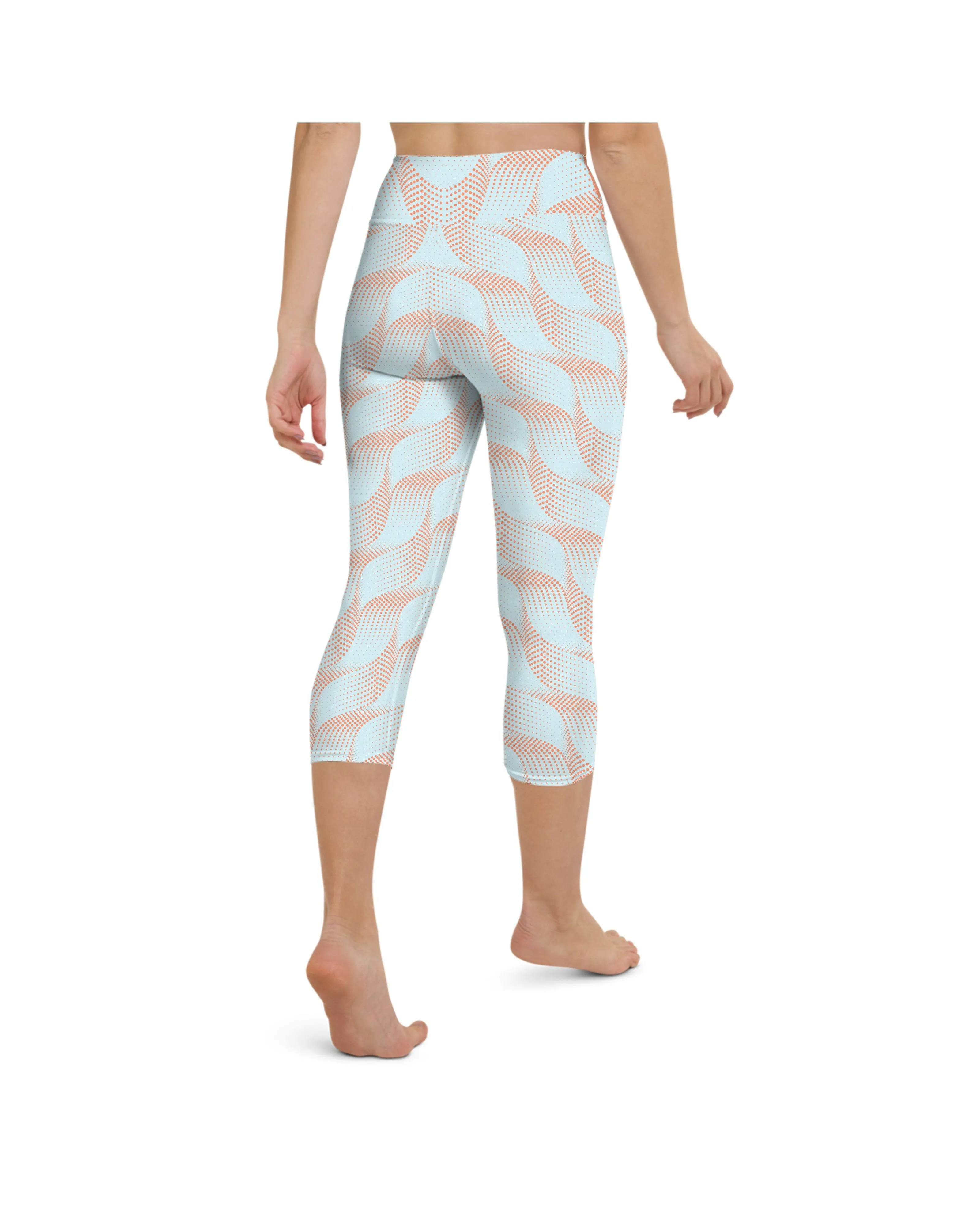 Light Blue & Apricot Wave Yoga Capris