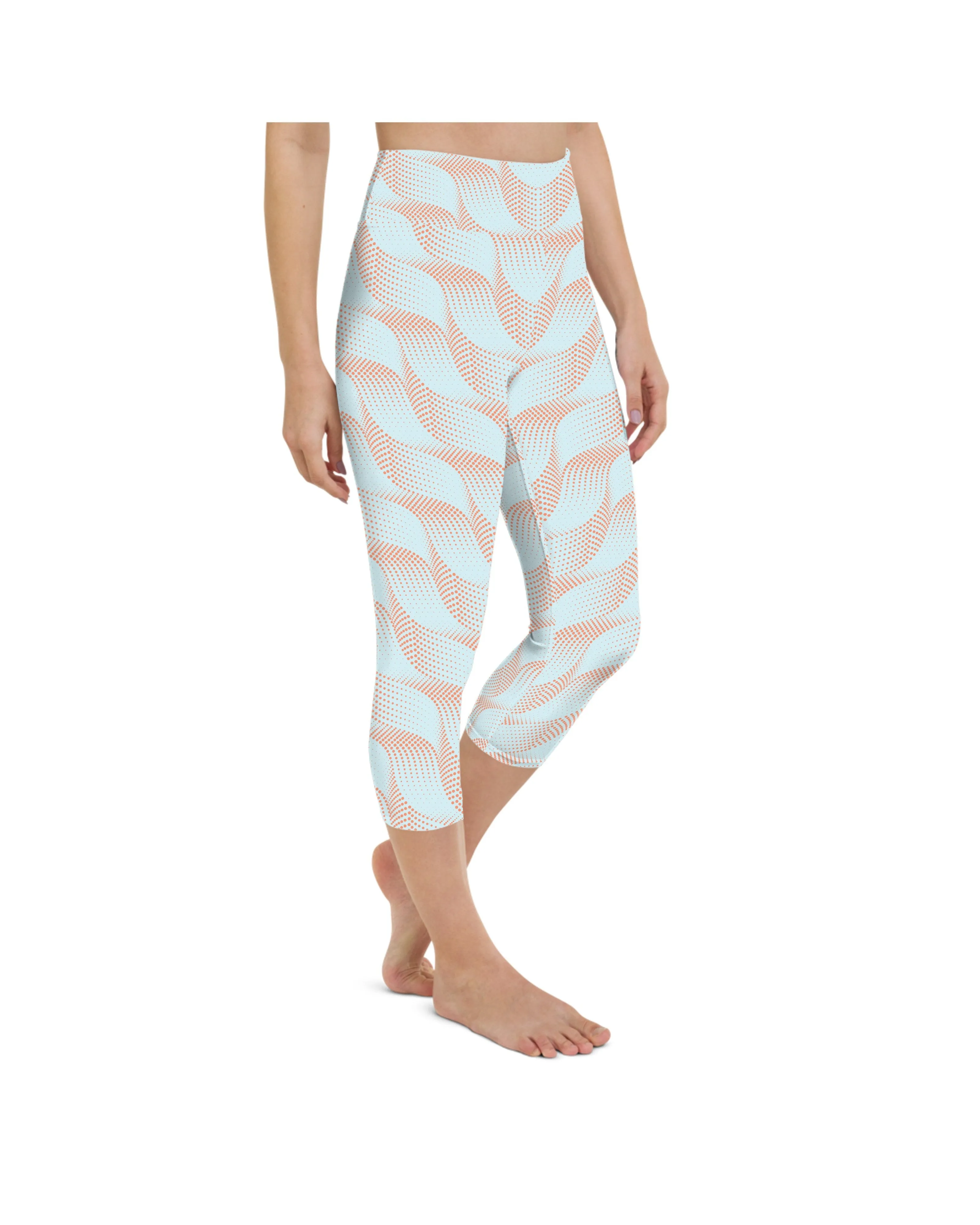 Light Blue & Apricot Wave Yoga Capris