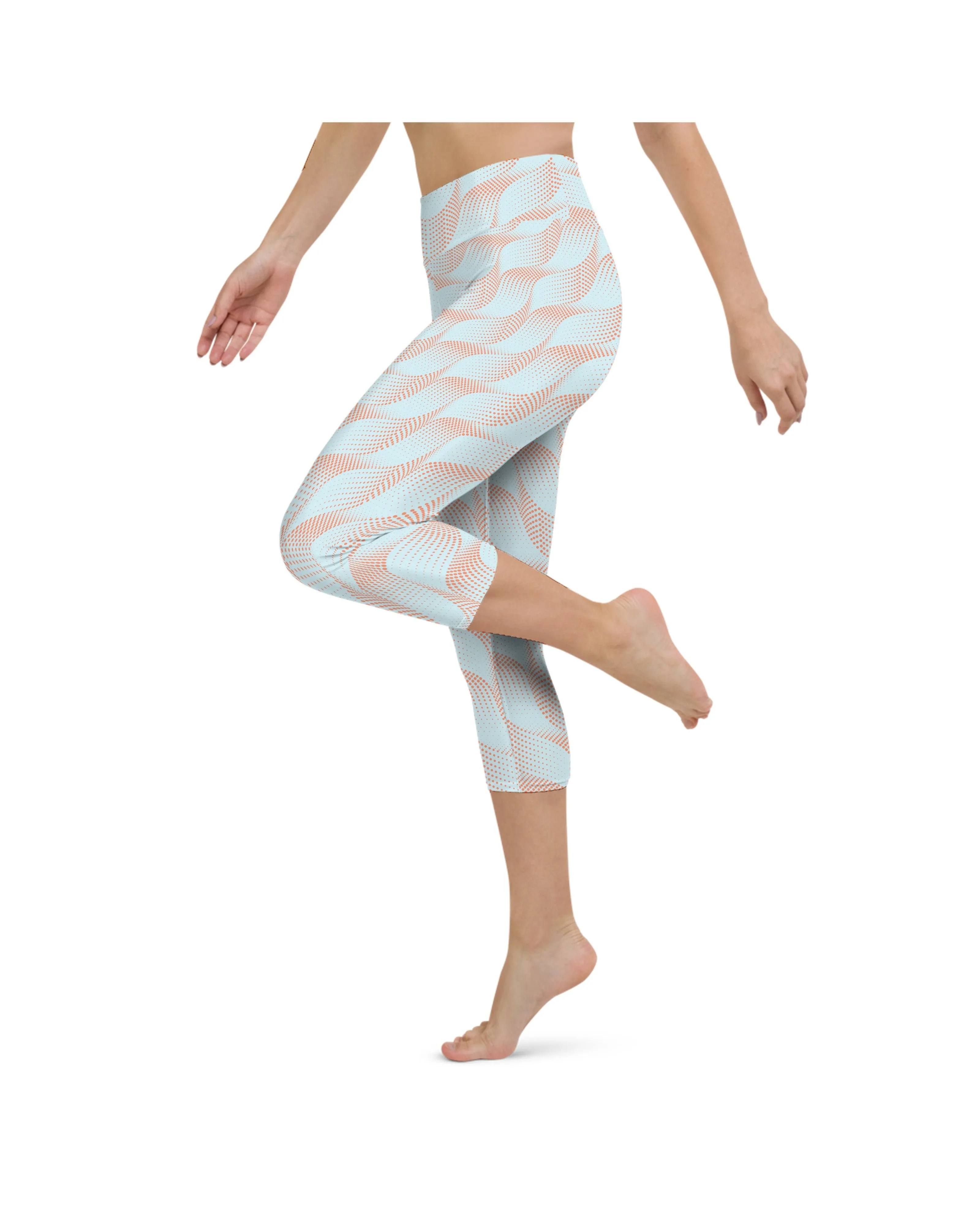 Light Blue & Apricot Wave Yoga Capris