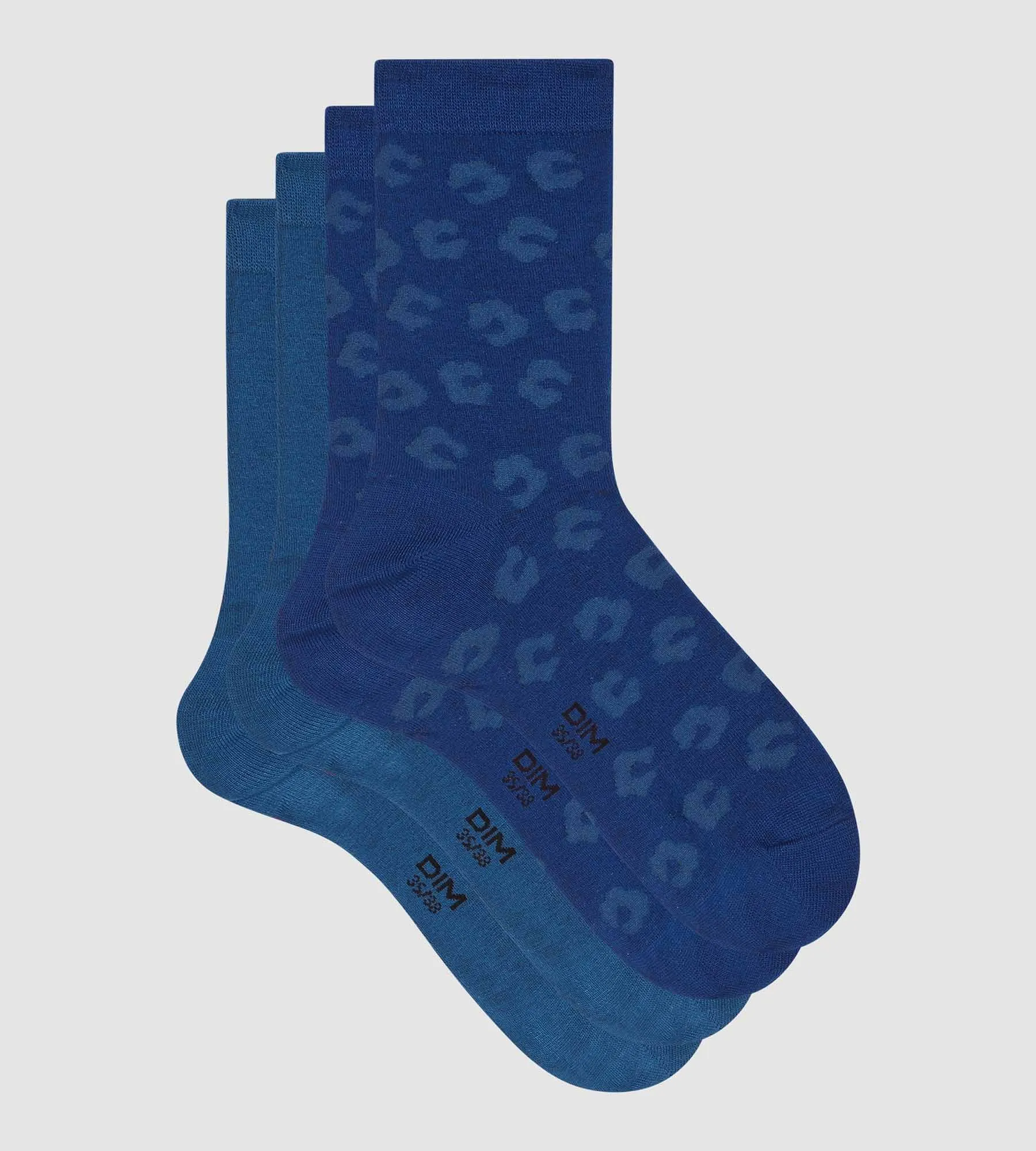 Lot de 2 paires de chaussettes femme viscose à fleurs Bleu Dim Bambou