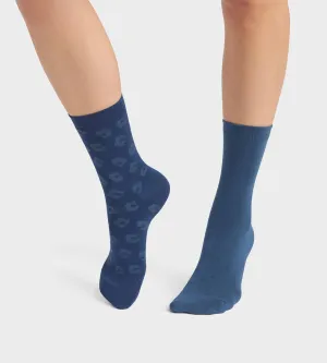 Lot de 2 paires de chaussettes femme viscose à fleurs Bleu Dim Bambou