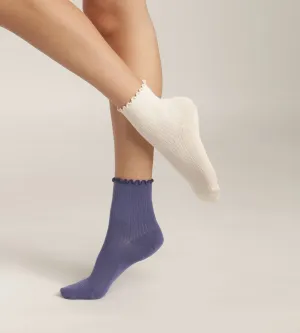 Lot de 2 paires de chaussettes femme à volants Bleu Crème Dim Modal