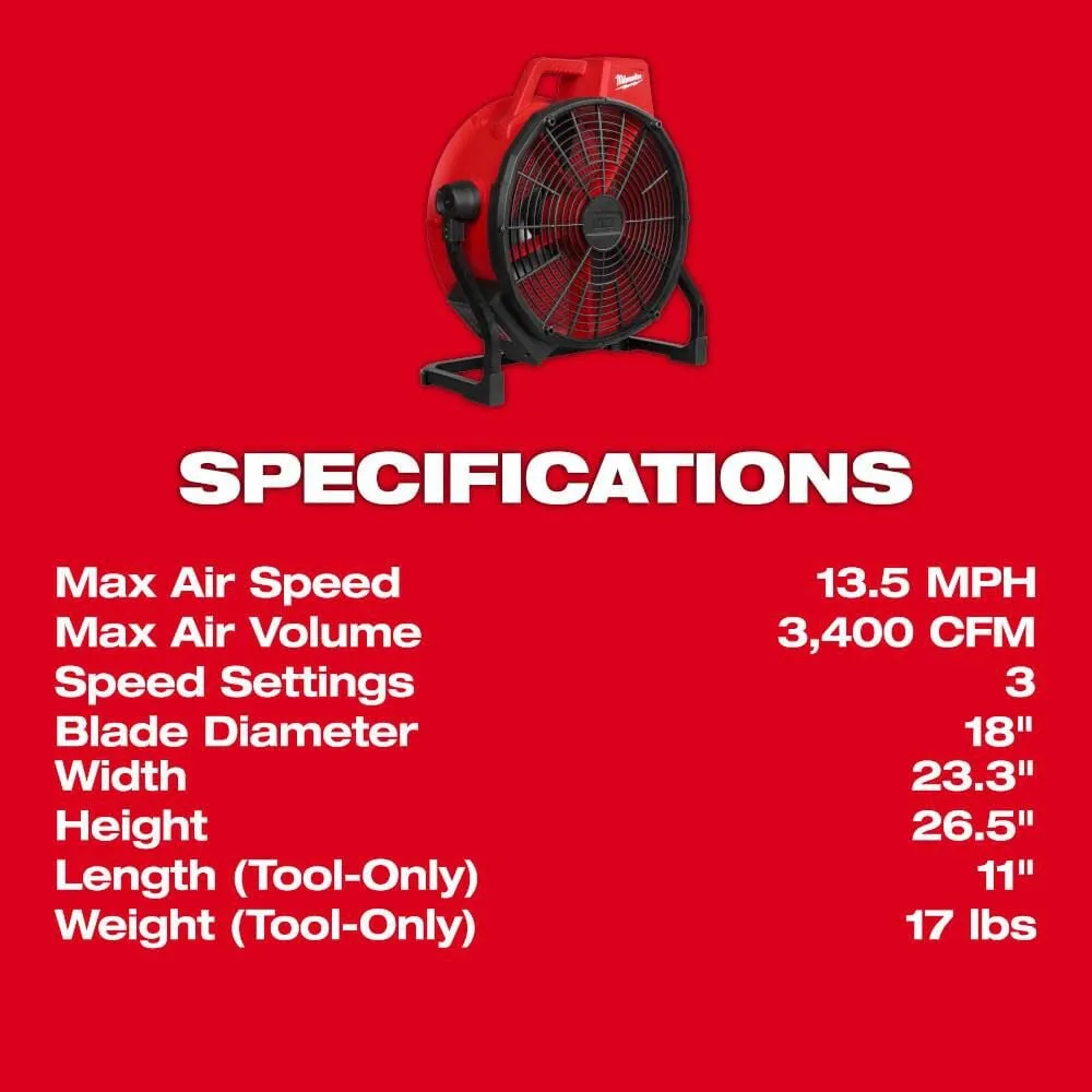 Milwaukee 0821-20 - M18™ Brushless 18" Fan