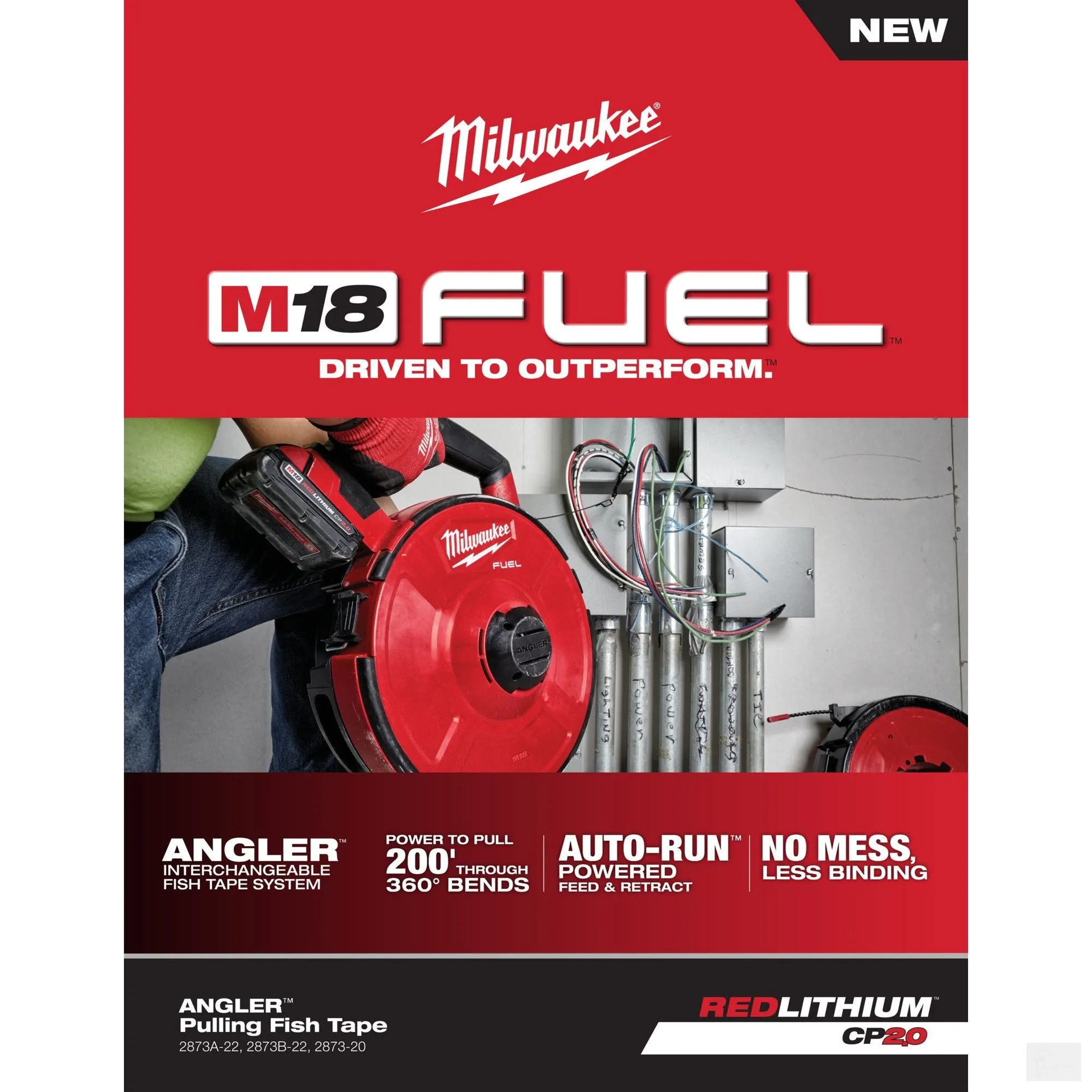 Milwaukee M18 FUEL™ ANGLER™ 240'ft Steel Pulling Fish Tape Kit (2873B-22)