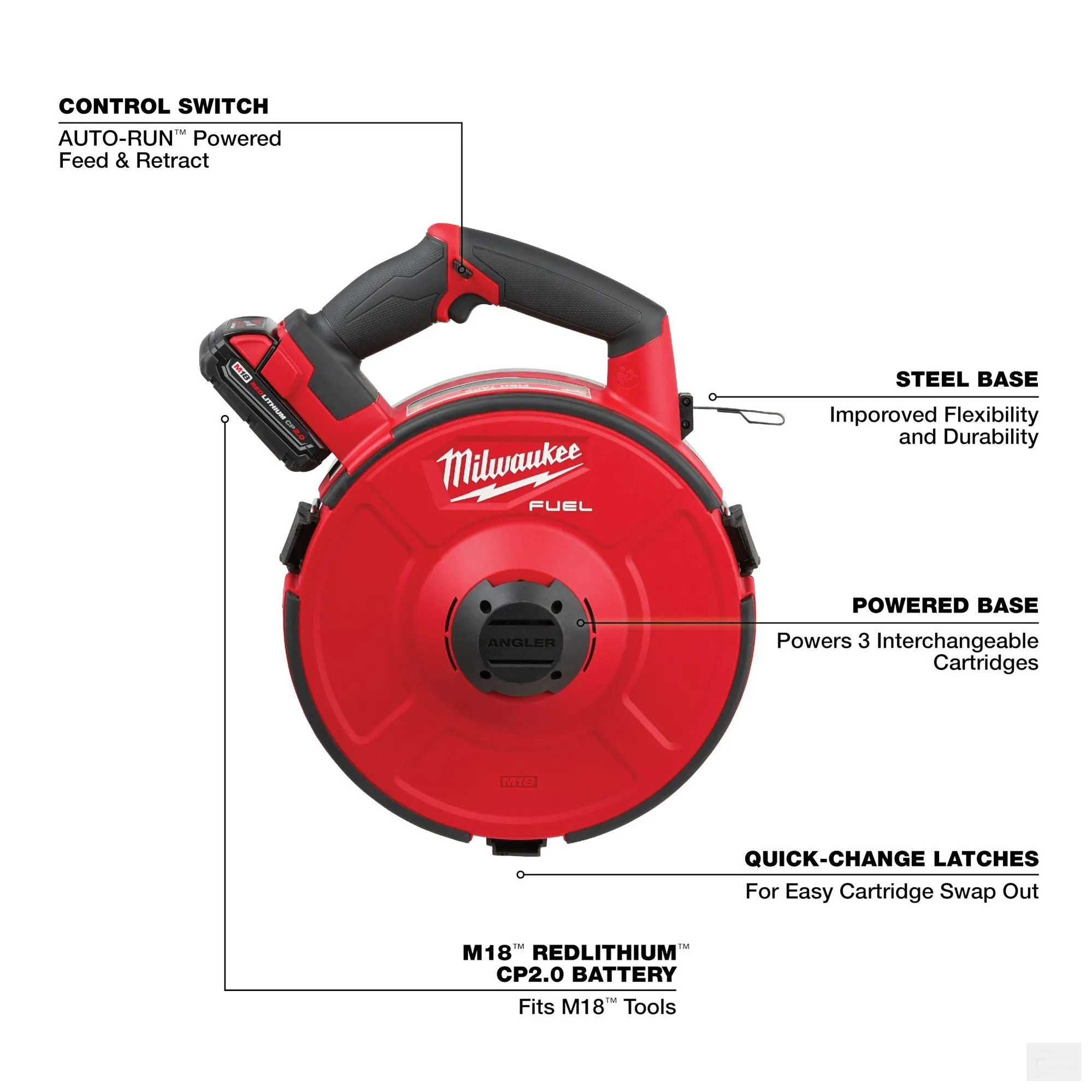 Milwaukee M18 FUEL™ ANGLER™ 240'ft Steel Pulling Fish Tape Kit (2873B-22)