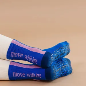 Move With Love Crew Grip Sock - Blue/Pink (Barre / Pilates)