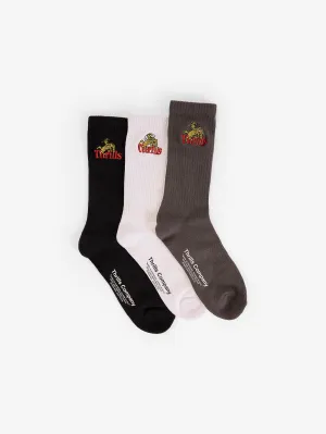 On The Range 3 Pack Sock - Black - White - Tarmac