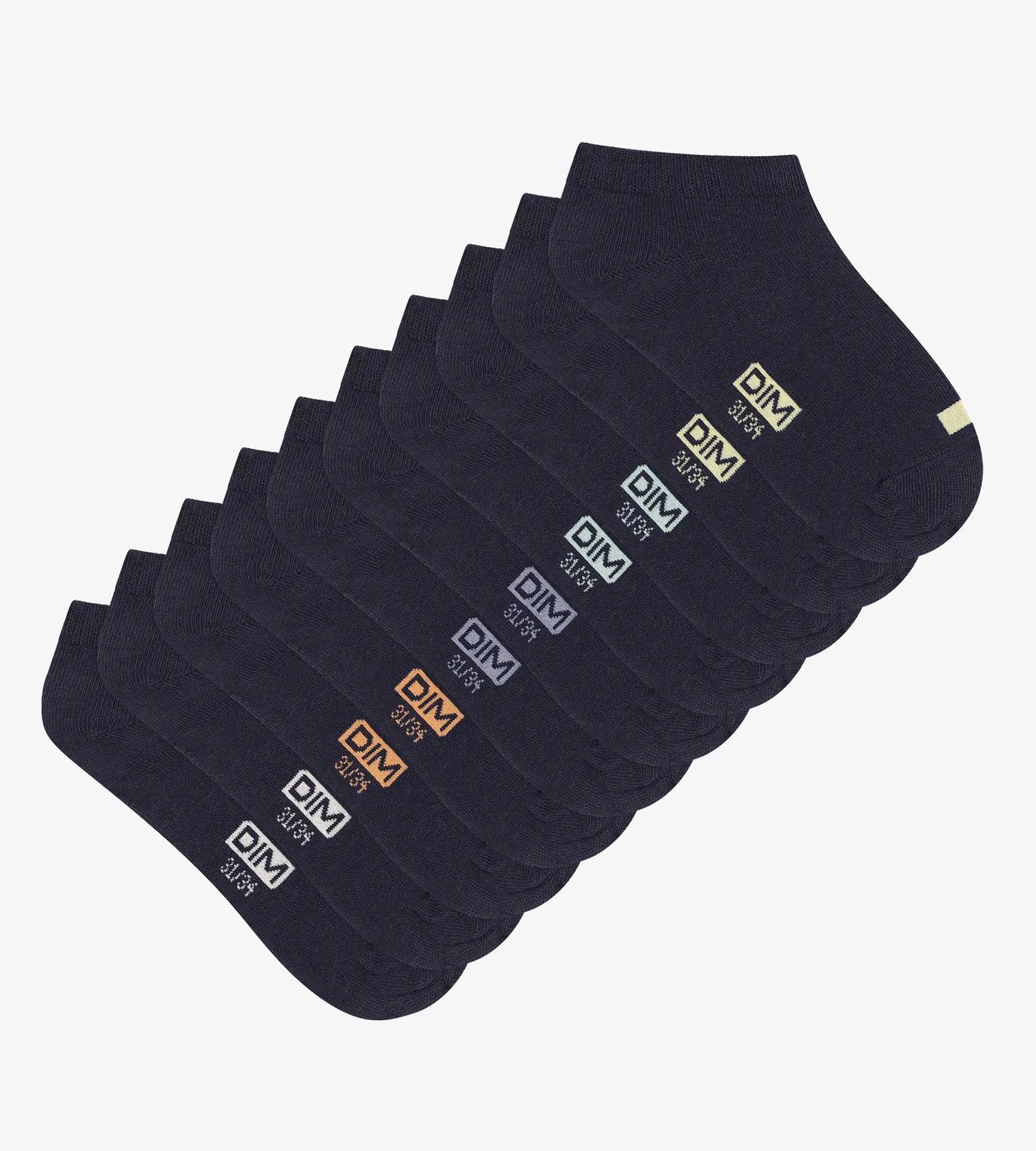 Pack of 5 pairs of unisex cotton navy socks with EcoDim labels