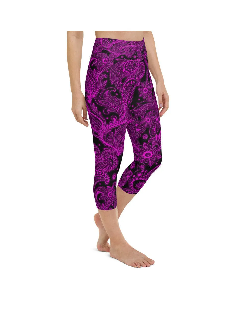 Pink Glowing Floral Yoga Capris