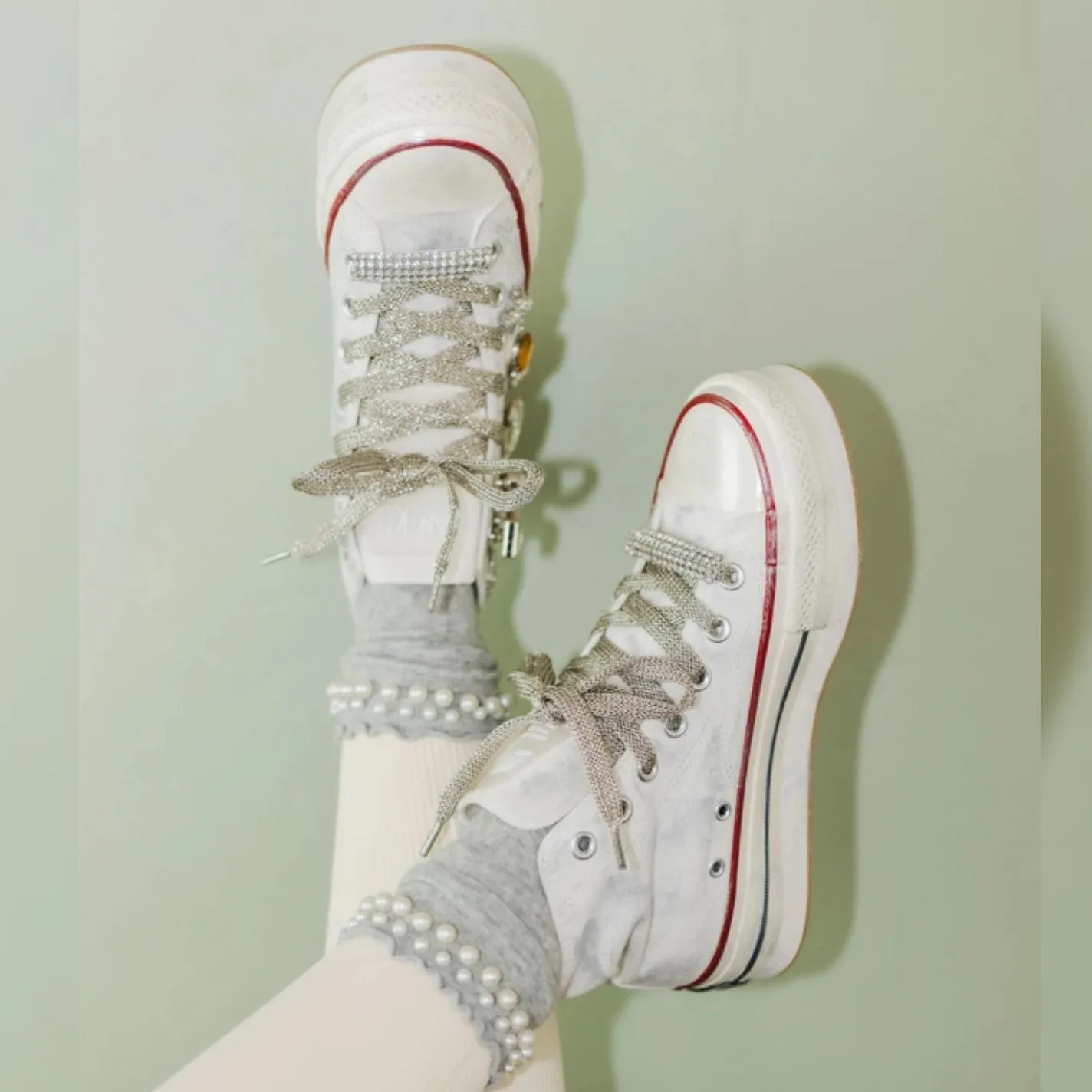 Pretty In Pearls - Crew Grip Sock (Barre / Pilates)