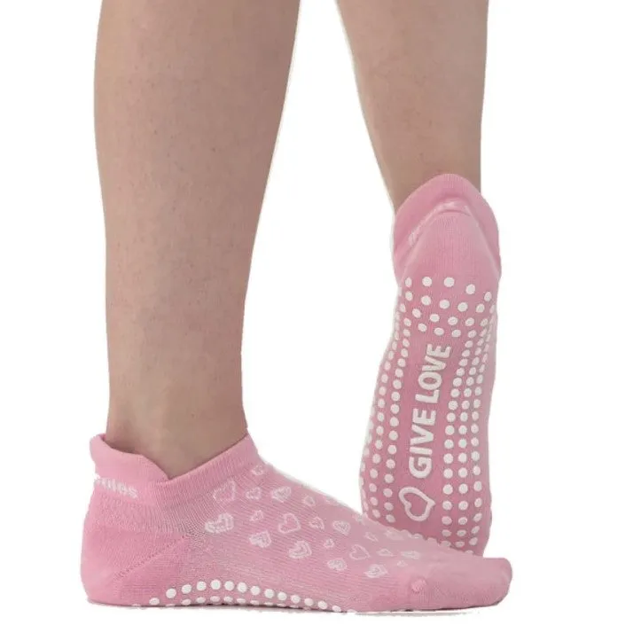 Roxy Tab Back Grip Socks - White Pink (Pilates & Barre)