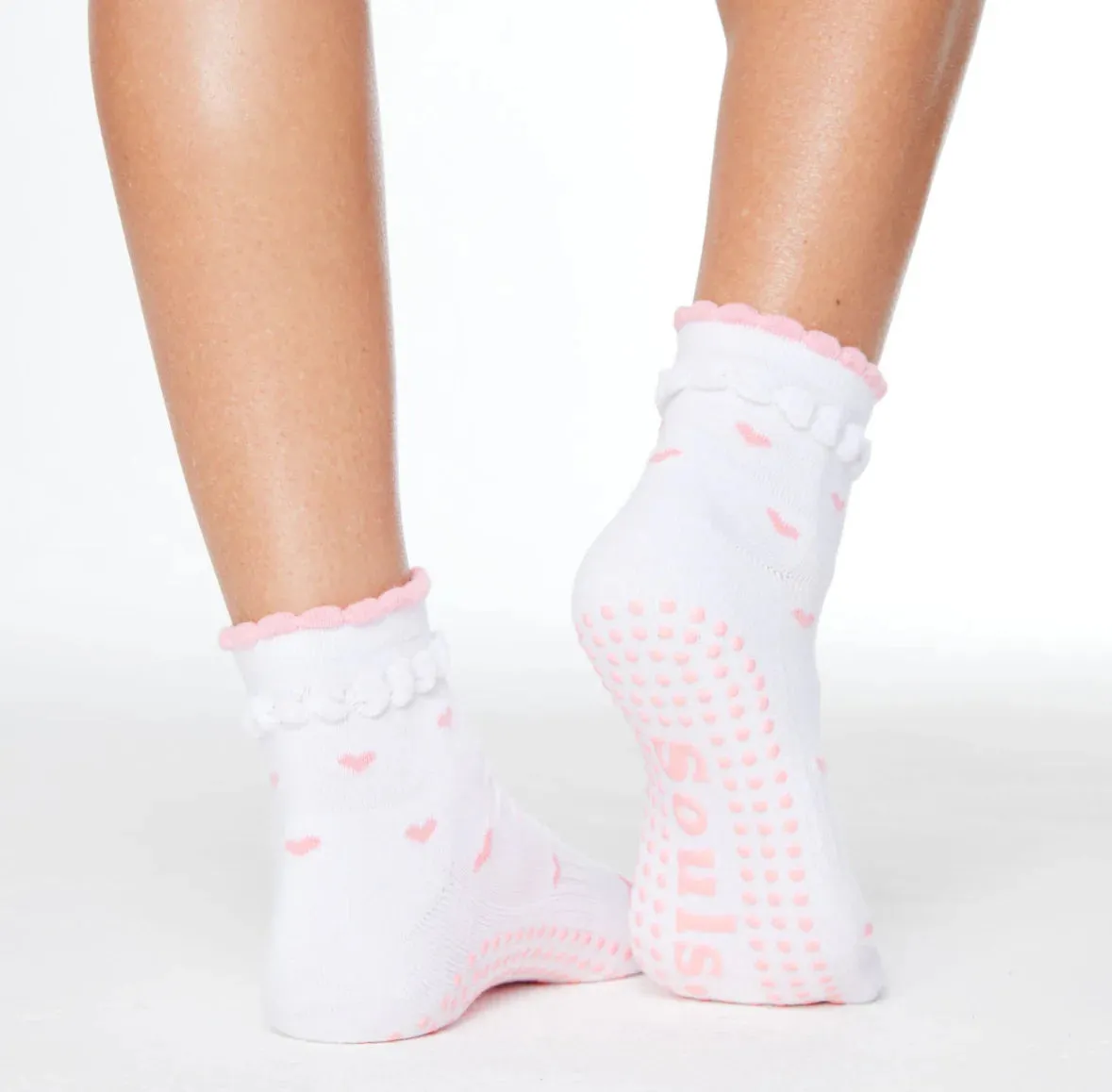 Ruffle Heart - Crew Grip Sock (Barre / Pilates)