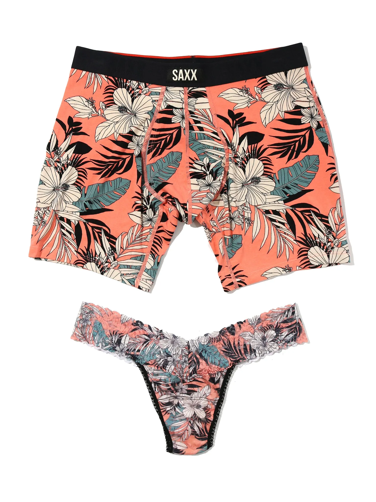 Signature Lace® Low Rise Thong And Saxx Super Soft Vibe Boxer Brief Hibiscus Jungle