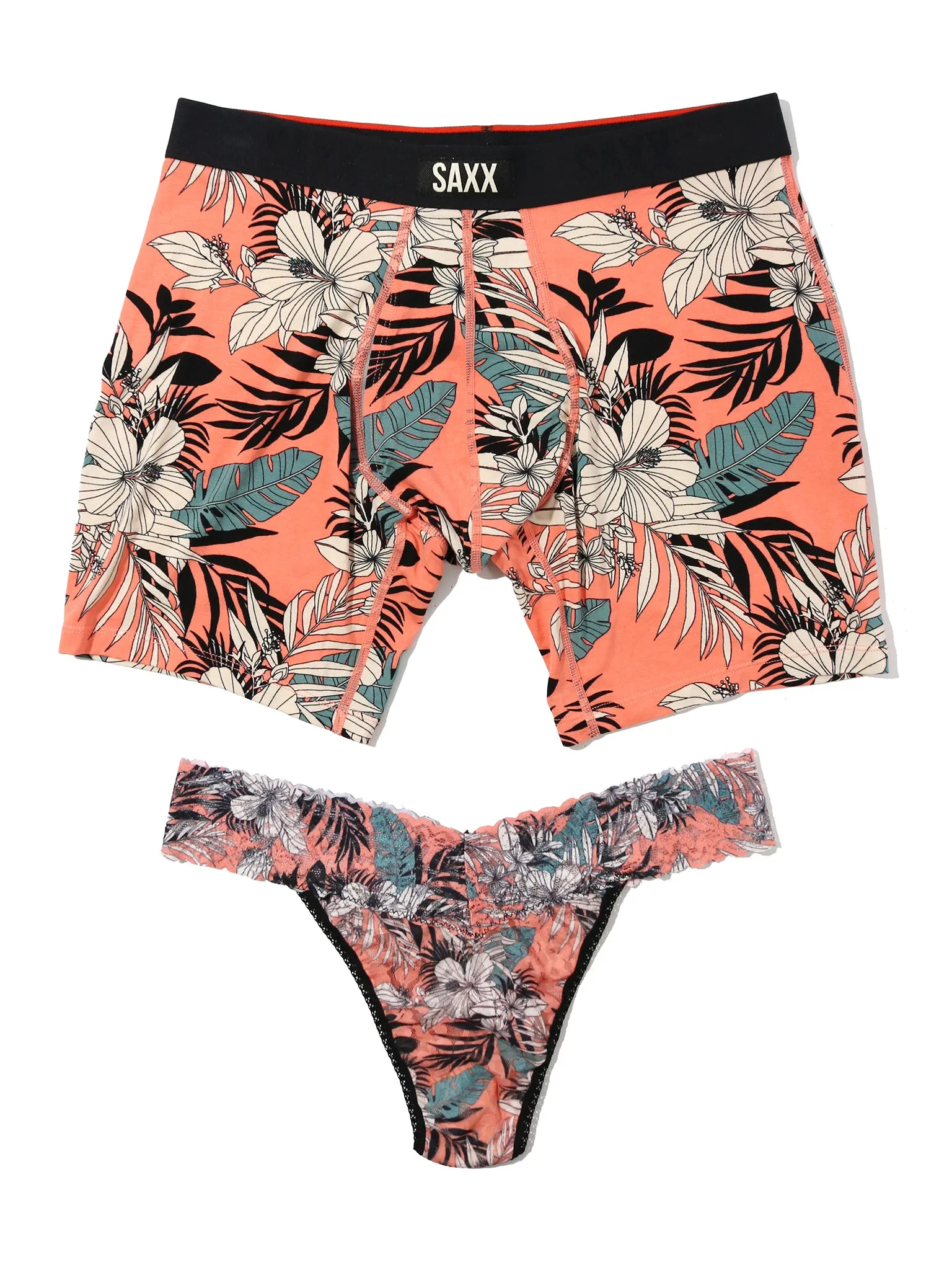 Signature Lace® Original Rise Thong And Saxx Super Soft Vibe Boxer Brief Hibiscus Jungle