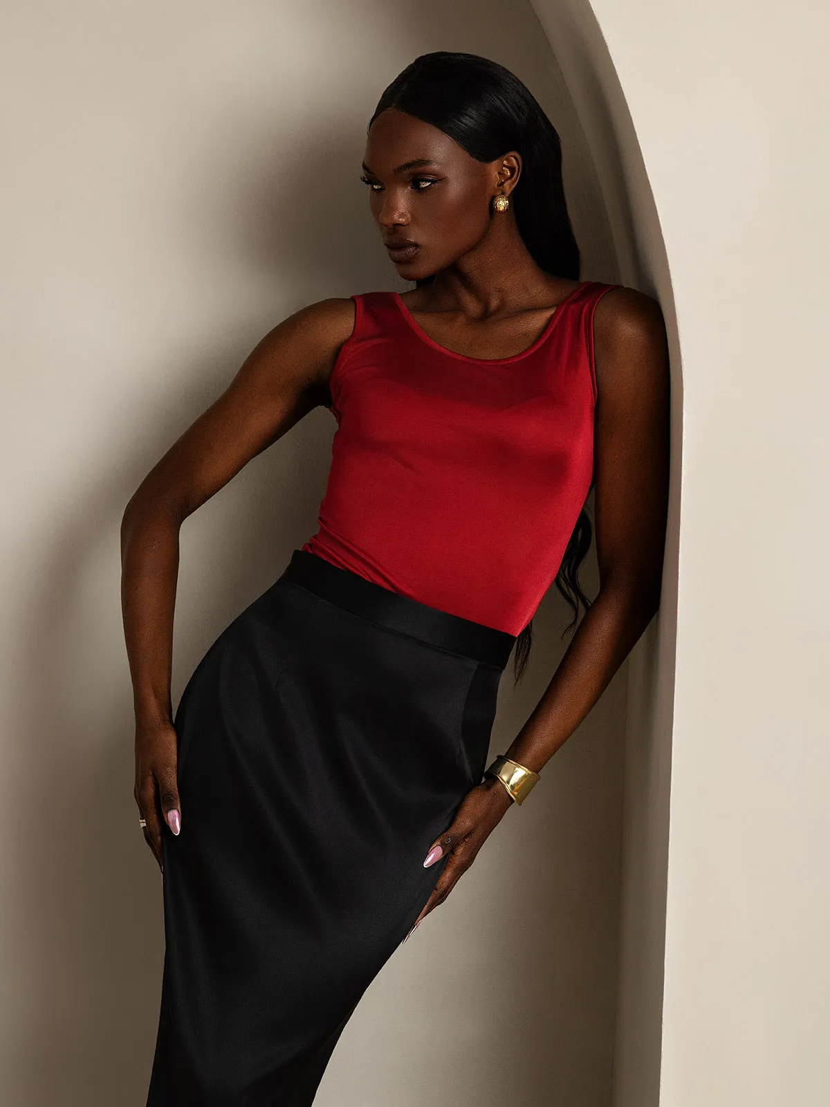 Silk Knitted Lounge Round-Neck Tank Top