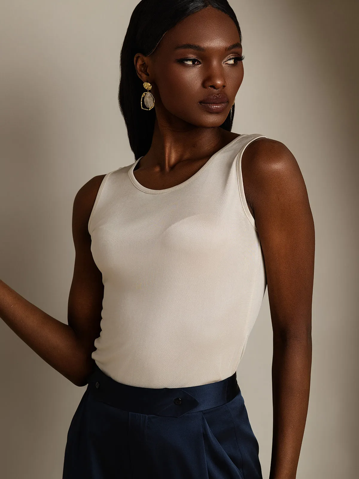 Silk Knitted Lounge Round-Neck Tank Top
