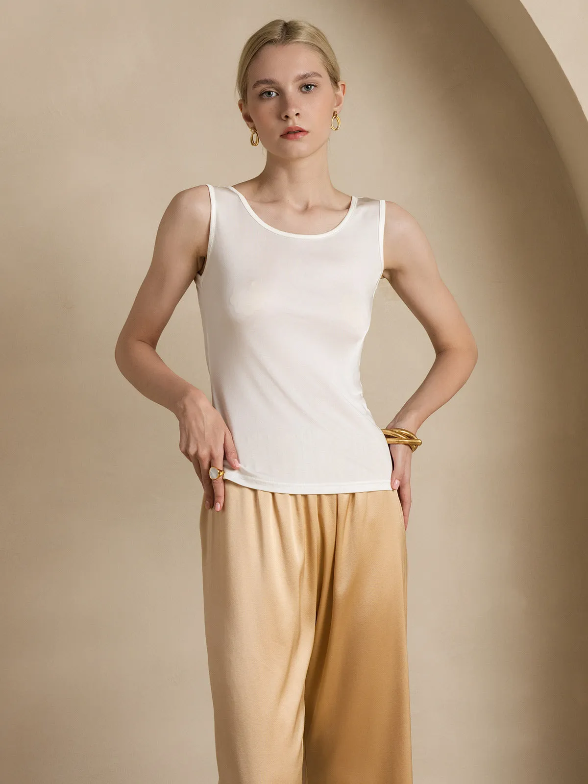 Silk Knitted Lounge Round-Neck Tank Top
