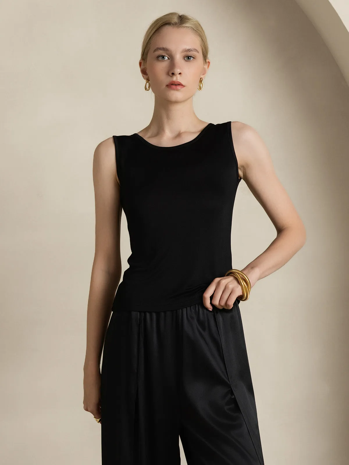 Silk Knitted Lounge Round-Neck Tank Top