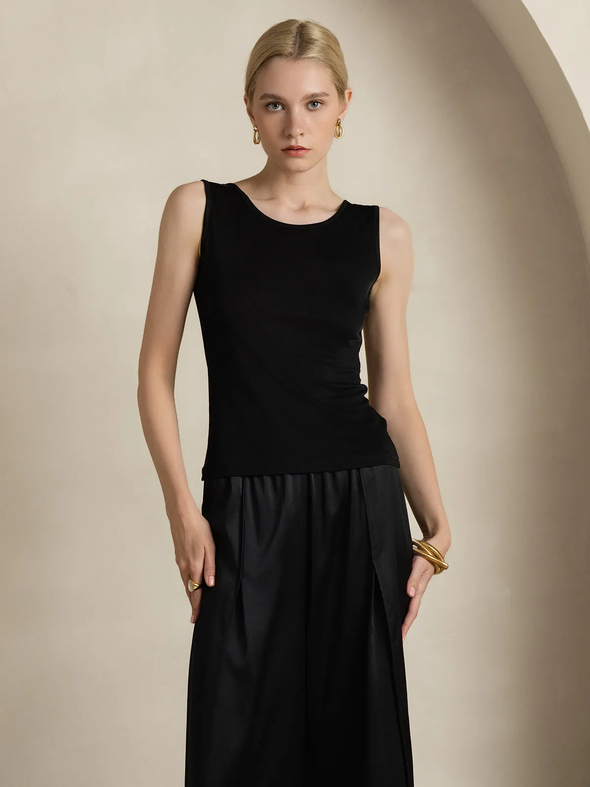 Silk Knitted Lounge Round-Neck Tank Top