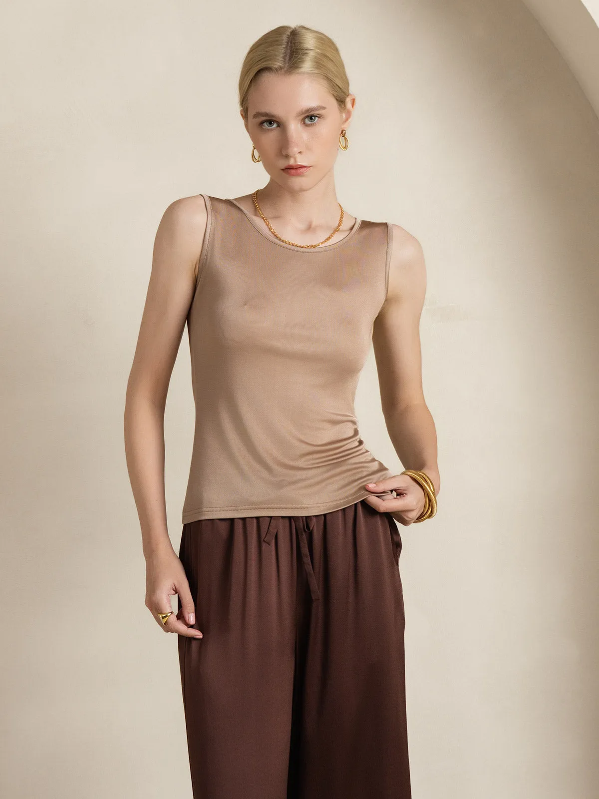 Silk Knitted Lounge Round-Neck Tank Top
