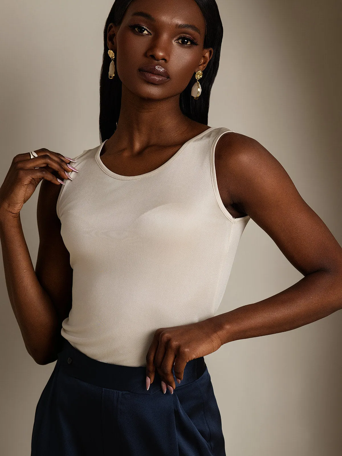 Silk Knitted Lounge Round-Neck Tank Top