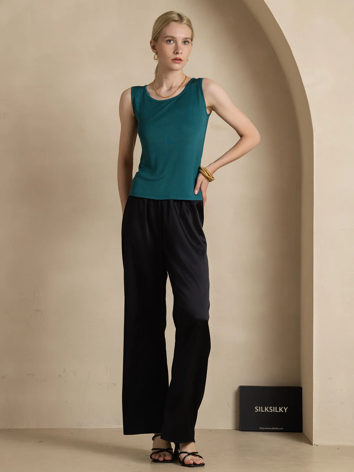 Silk Knitted Lounge Round-Neck Tank Top