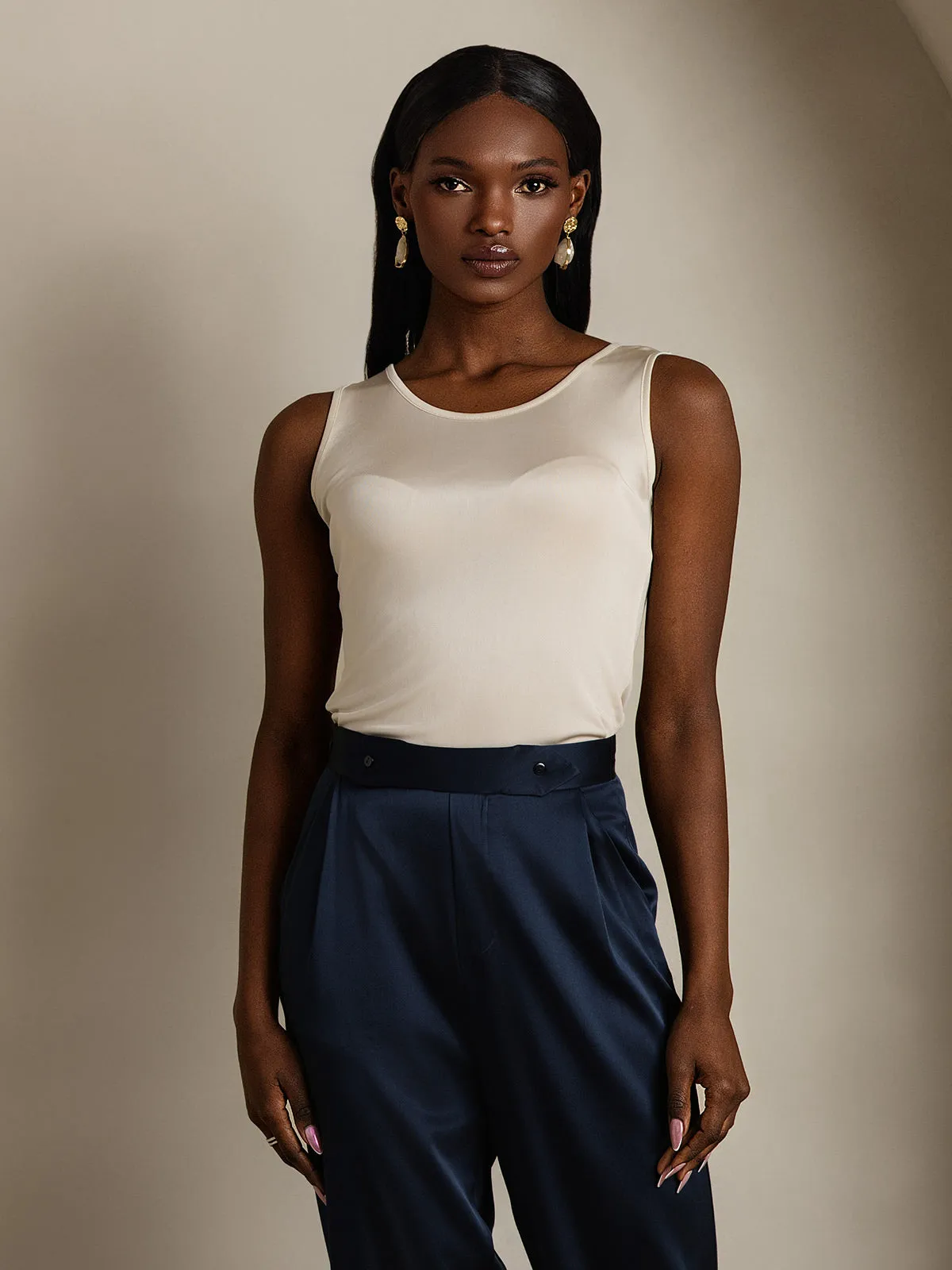 Silk Knitted Lounge Round-Neck Tank Top